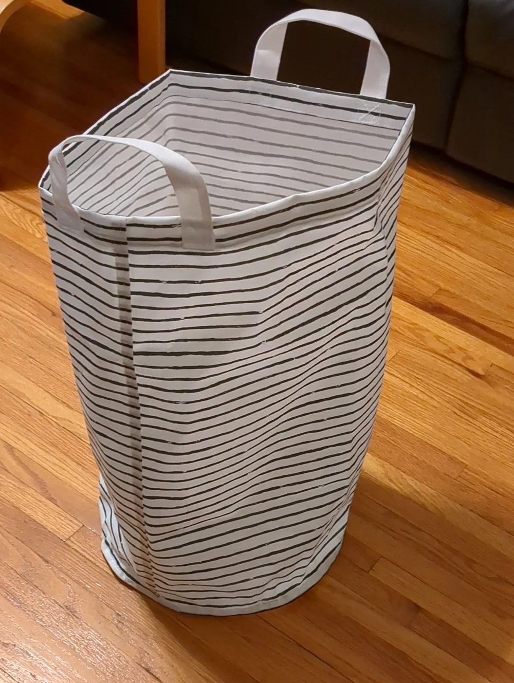 Ikea Stiff Fabric Foldable Striped White Black Laundry Hamper Water Resistant